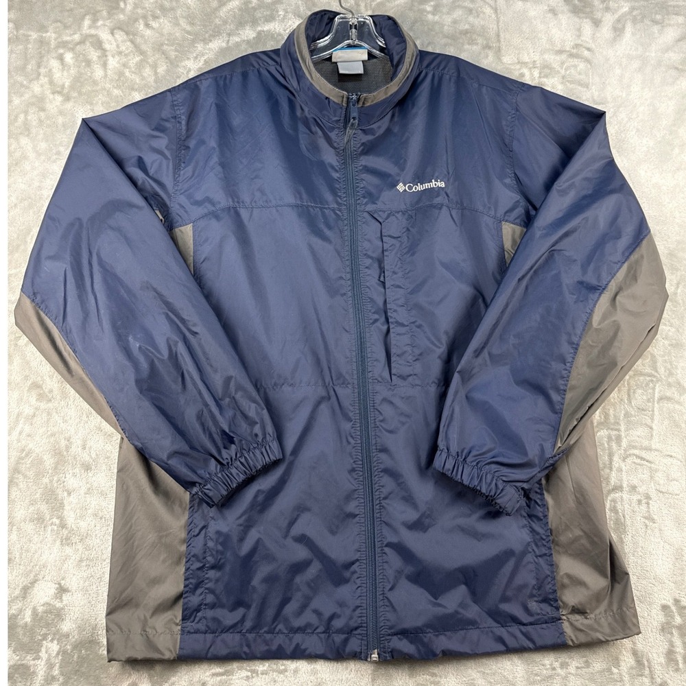 Columbia Jacket Mens L RM 3026 Blue Gray Colorblock Windbreaker Full Zip EUC
